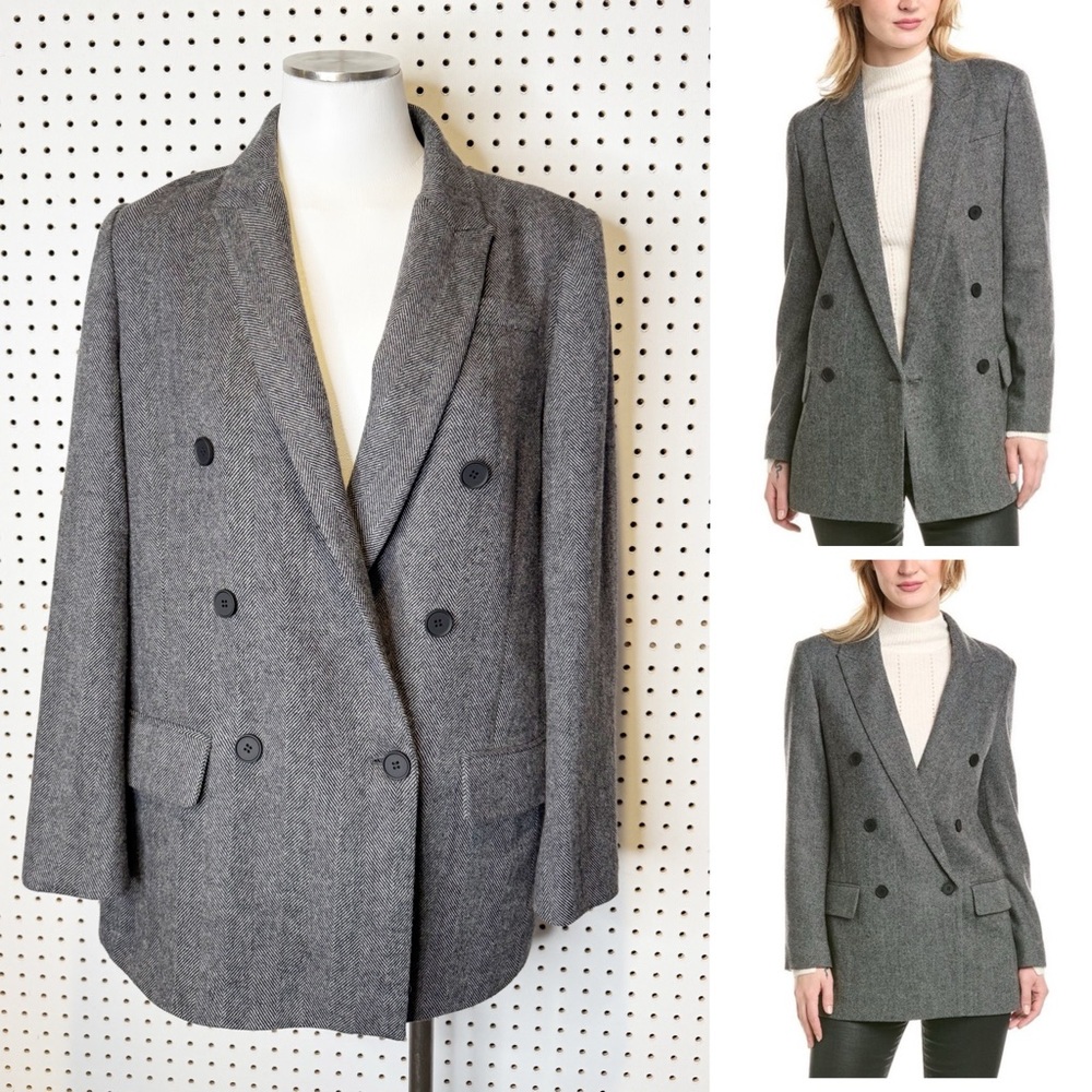 AllSaints |‎ Astrid Herri Wool Blend Longline Double-Breasted Blazer 6